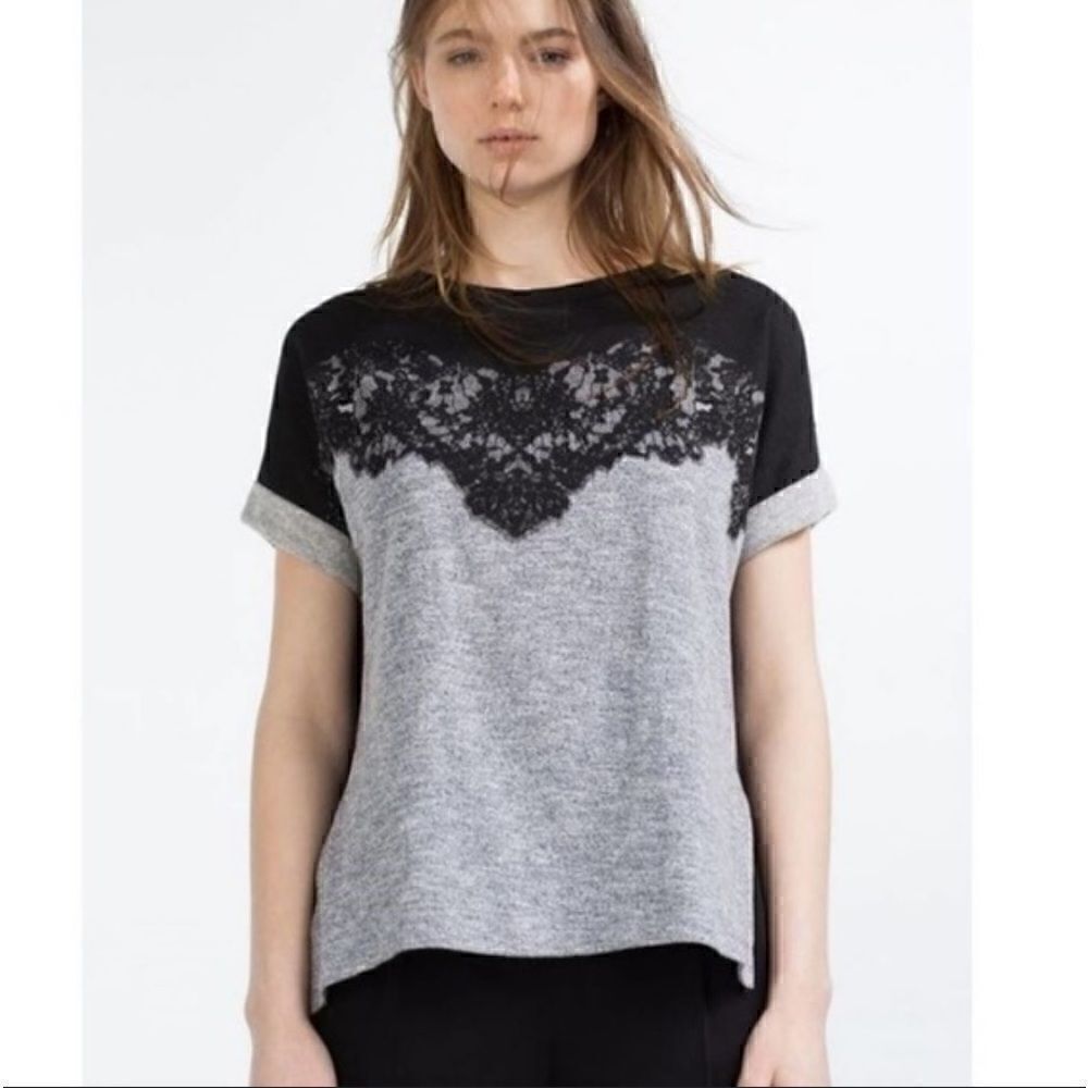 ZaraBlack White Collection Lace Short Sleeve Sweater Size Medium